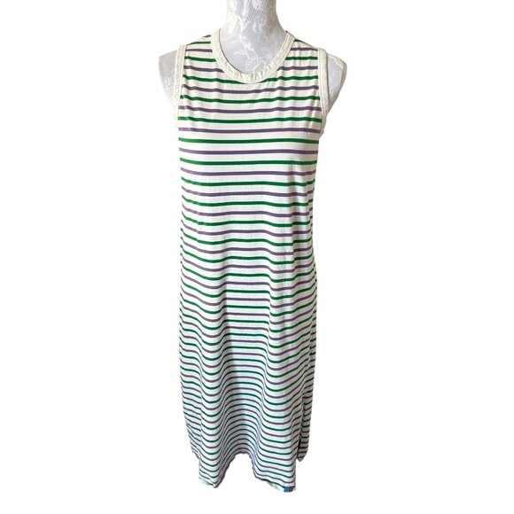 Kule Anthropologie Size Small Green Purple Striped White Cotton Tank Dress - Picture 1 of 5